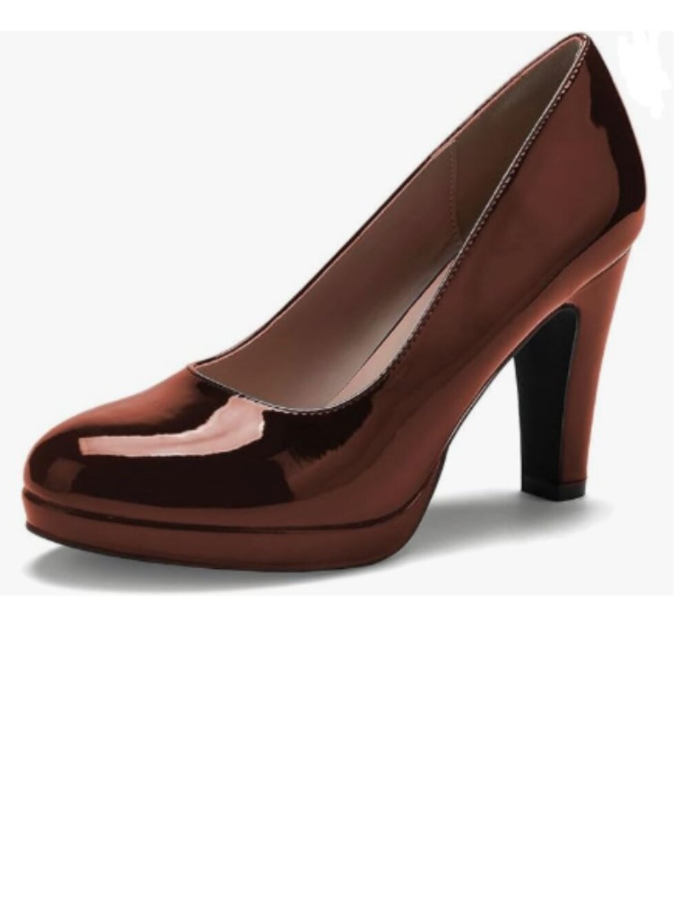 miss left Brown Low Platform Chunky High Heel Slip On Closed Round Toe Pump